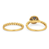 Two Piece Round Natural Stone Wedding Set Ring