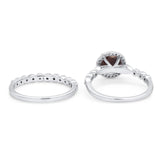 Two Piece Round Natural Stone Wedding Set Ring