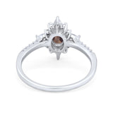 Oval Natural Stone Floral  Ring