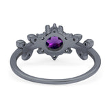 Art Deco Round Natural Stone Floral Ring