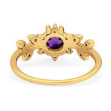 Art Deco Round Natural Stone Floral Ring