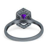 Art Deco Oval Natural Stone Hexagonal Ring