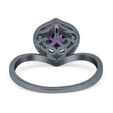 Art Deco Round Natural Stone Leaf Style Ring