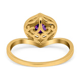 Art Deco Round Natural Stone Leaf Style Ring