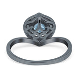 Art Deco Round Natural Stone Leaf Style Ring