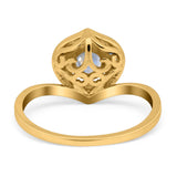 Art Deco Round Natural Stone Leaf Style Ring