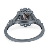 Art Deco Oval Natural Stone Floral Ring