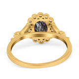 Art Deco Oval Natural Stone Floral Ring