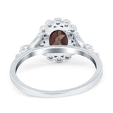 Art Deco Oval Natural Stone Floral Ring