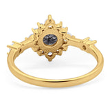 Art Deco Round Natural Stone Flower Ring