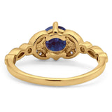 Art Deco Round Natural Stone Leaf Style Ring