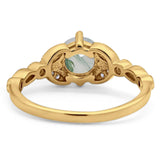Art Deco Round Natural Stone Leaf Style Ring