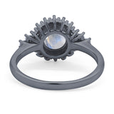 Art Deco Round Natural Stone Flower Ring