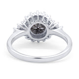 Art Deco Round Natural Stone Flower Ring