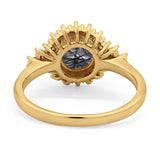 Art Deco Round Natural Stone Flower Ring