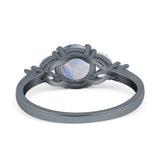 Art Deco Round Natural Stone Leaf Style Ring