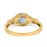 Art Deco Round Natural Stone Leaf Style Ring