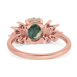 Art Deco Oval Natural Stone Floral Ring