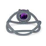 Minimalist Round Natural Stone Solitaire Ring