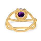 Minimalist Round Natural Stone Solitaire Ring