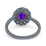 Art Deco Oval Natural Stone Flower Ring