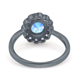 Art Deco Oval Natural Stone Flower Ring