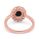 Art Deco Oval Natural Stone Flower Ring