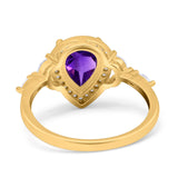 Pear Teardrop Natural Stone Leaf Style Ring