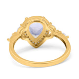 Pear Teardrop Natural Stone Leaf Style Ring