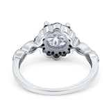 Art Deco Round Natural Stone Floral Ring