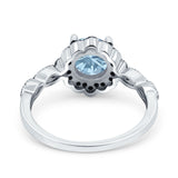 Art Deco Round Natural Stone Floral Ring