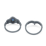 Oval Natural Stone Wedding Set Chevron Ring