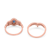 Oval Natural Stone Wedding Set Chevron Ring