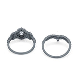 Oval Natural Stone Wedding Set Chevron Ring
