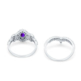 Oval Natural Stone Wedding Set Chevron Ring