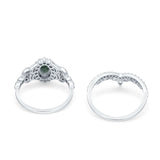 Oval Natural Stone Wedding Set Chevron Ring