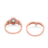 Oval Natural Stone Wedding Set Chevron Ring