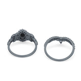 Oval Natural Stone Wedding Set Chevron Ring