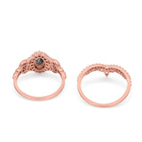 Oval Natural Stone Wedding Set Chevron Ring