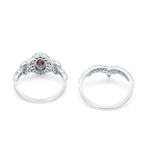 Oval Natural Stone Wedding Set Chevron Ring