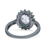 Art Deco Oval Natural Stone Floral Ring