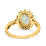 Art Deco Oval Natural Stone Floral Ring