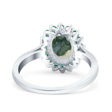 Art Deco Oval Natural Stone Floral Ring