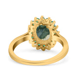 Art Deco Oval Natural Stone Floral Ring