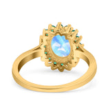 Art Deco Oval Natural Stone Floral Ring