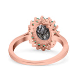 Art Deco Oval Natural Stone Floral Ring
