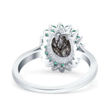 Art Deco Oval Natural Stone Floral Ring