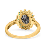 Art Deco Oval Natural Stone Floral Ring
