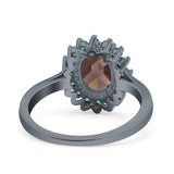 Art Deco Oval Natural Stone Floral Ring