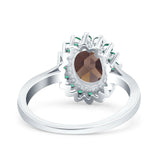 Art Deco Oval Natural Stone Floral Ring